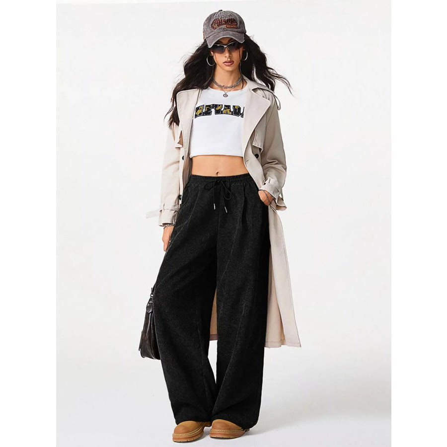 Casual Corduroy Wide Leg Pants Apparel and Accessories