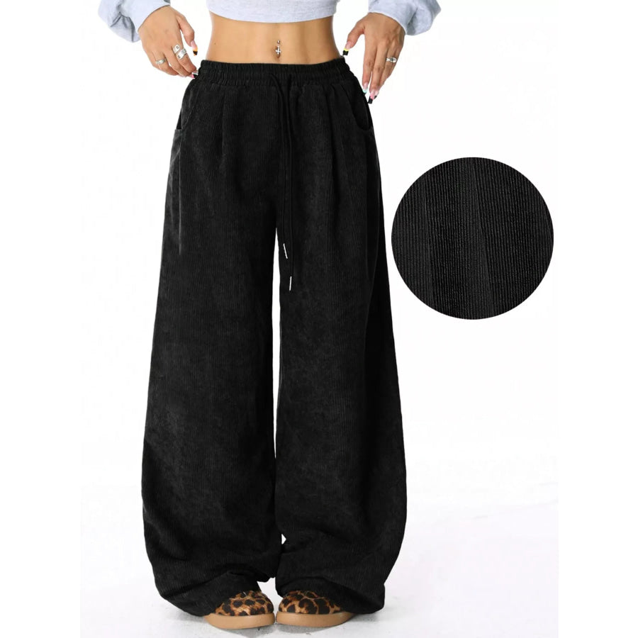 Casual Corduroy Wide Leg Pants Apparel and Accessories
