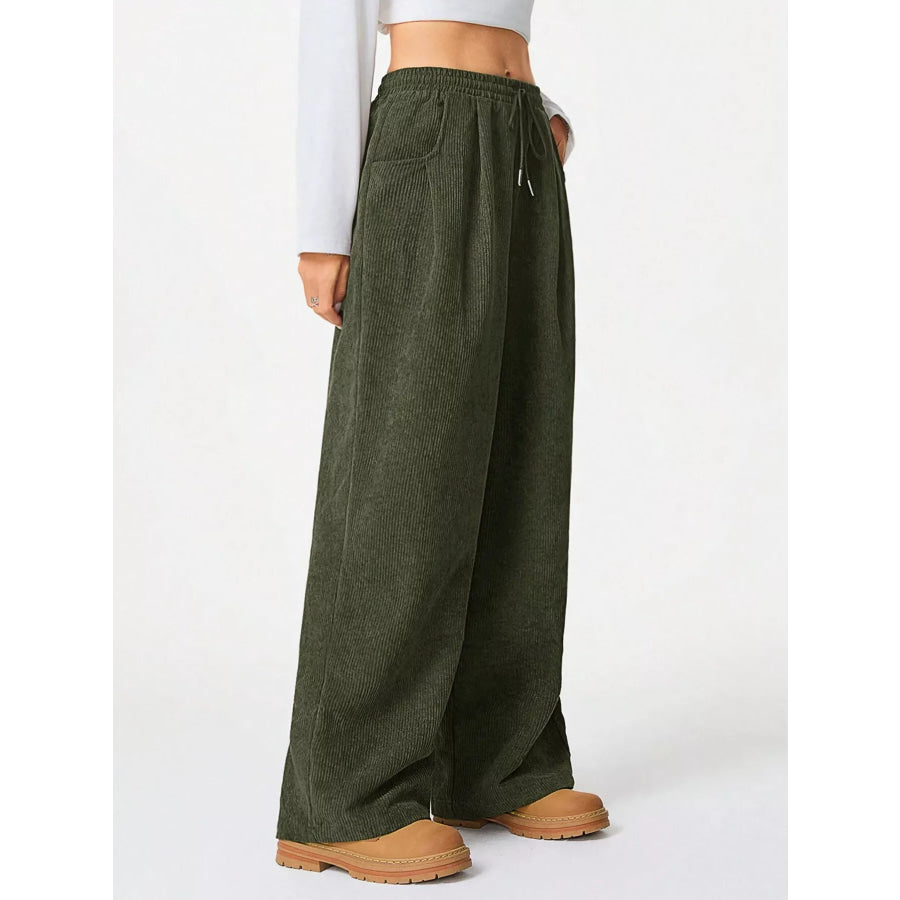 Casual Corduroy Wide Leg Pants Army Green / S Apparel and Accessories