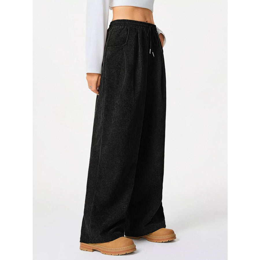 Casual Corduroy Wide Leg Pants Black· / S Apparel and Accessories