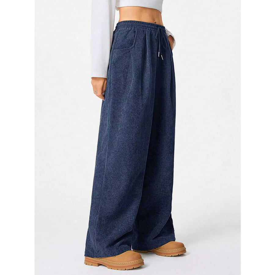 Casual Corduroy Wide Leg Pants Blue / S Apparel and Accessories