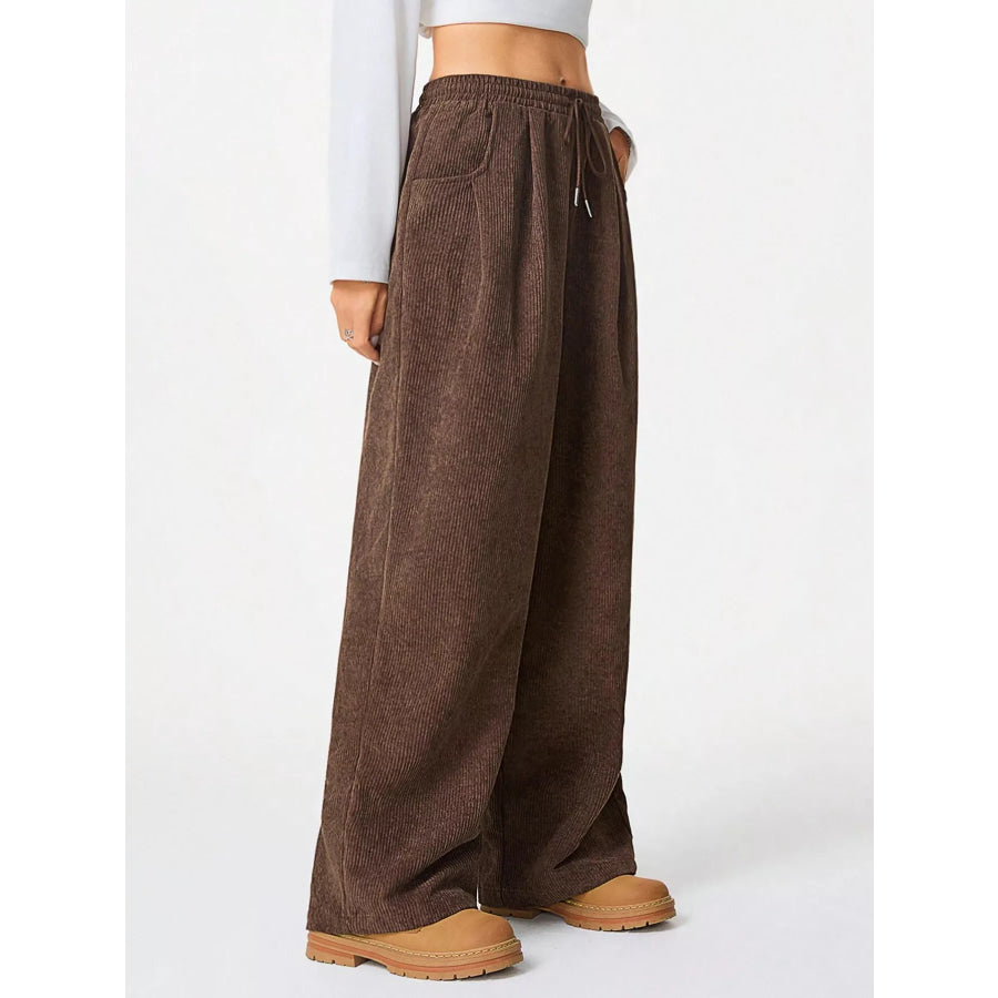 Casual Corduroy Wide Leg Pants Brown / S Apparel and Accessories