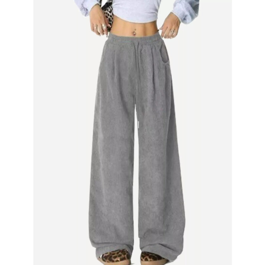 Casual Corduroy Wide Leg Pants Gray / S Apparel and Accessories