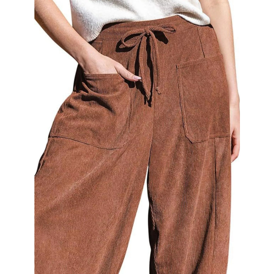 Casual Corduroy Wide Leg Pants with Pockets Apparel and Accessories