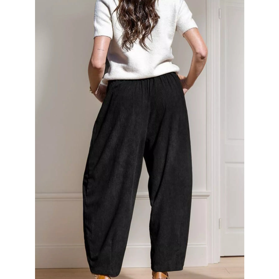 Casual Corduroy Wide Leg Pants with Pockets Apparel and Accessories