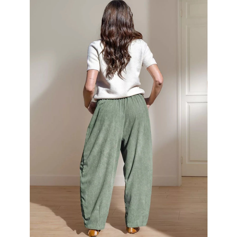 Casual Corduroy Wide Leg Pants with Pockets Apparel and Accessories