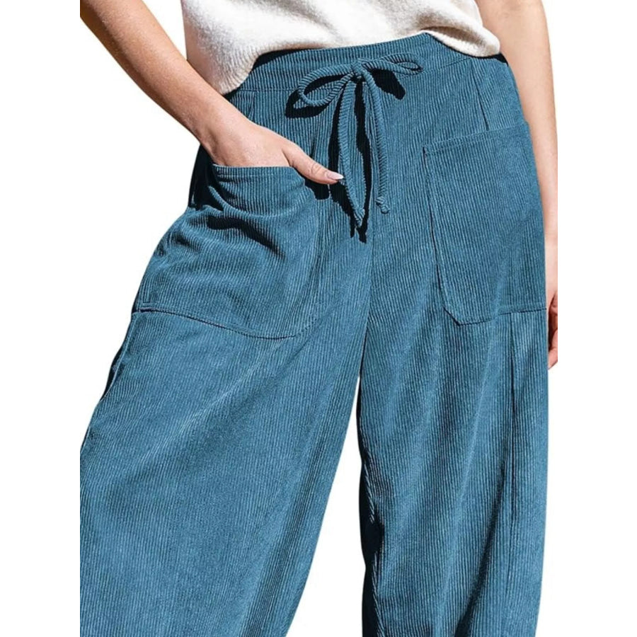 Casual Corduroy Wide Leg Pants with Pockets Apparel and Accessories