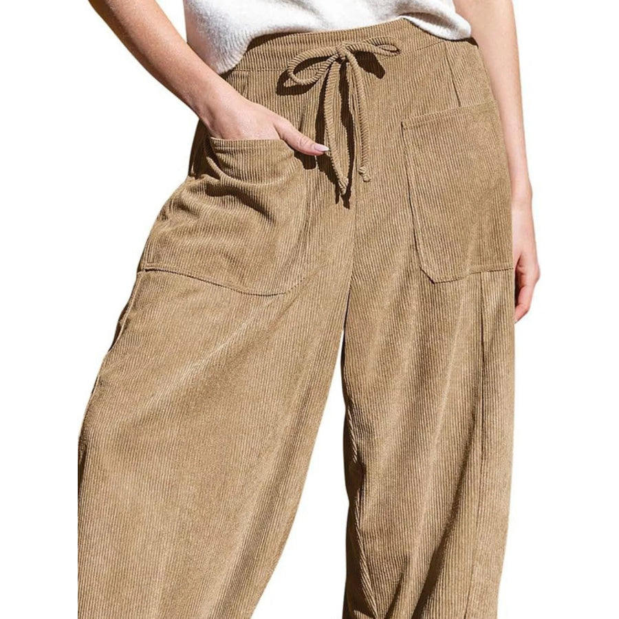 Casual Corduroy Wide Leg Pants with Pockets Apparel and Accessories