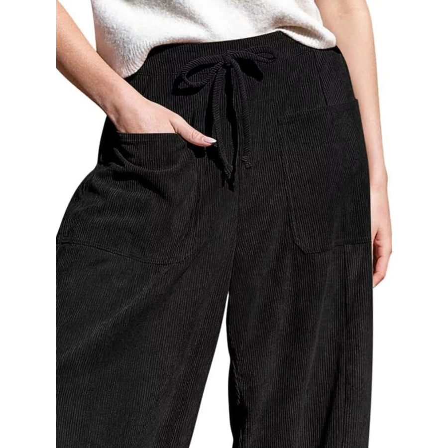 Casual Corduroy Wide Leg Pants with Pockets Apparel and Accessories