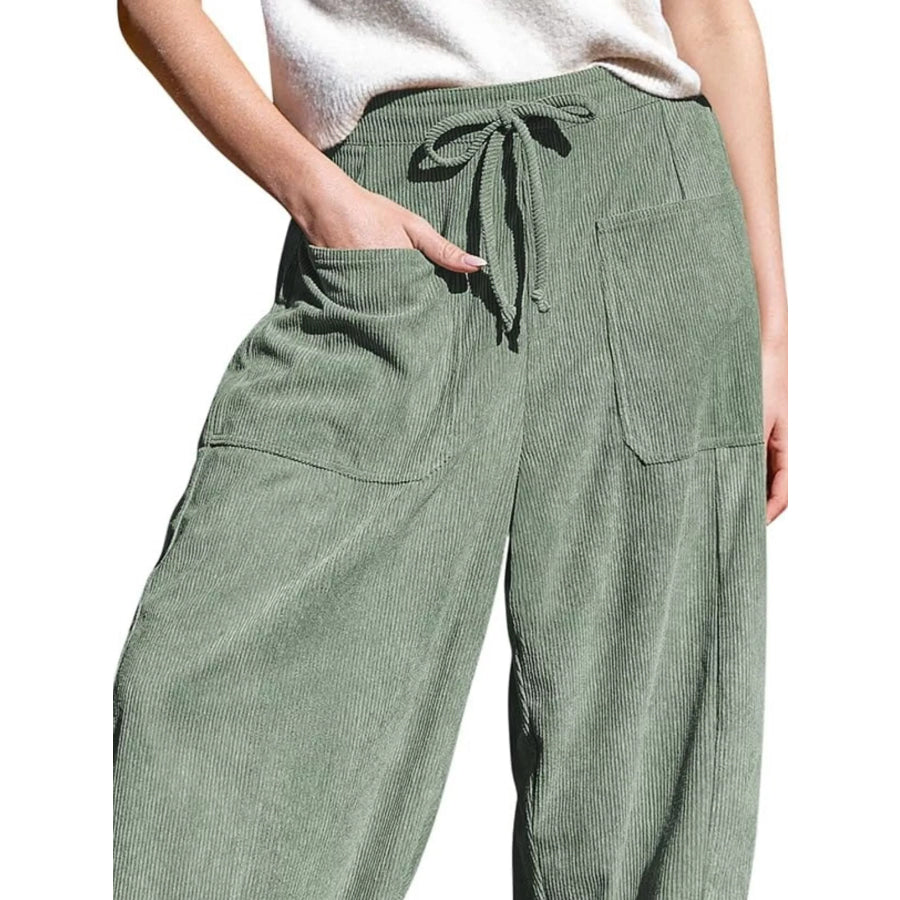 Casual Corduroy Wide Leg Pants with Pockets Apparel and Accessories