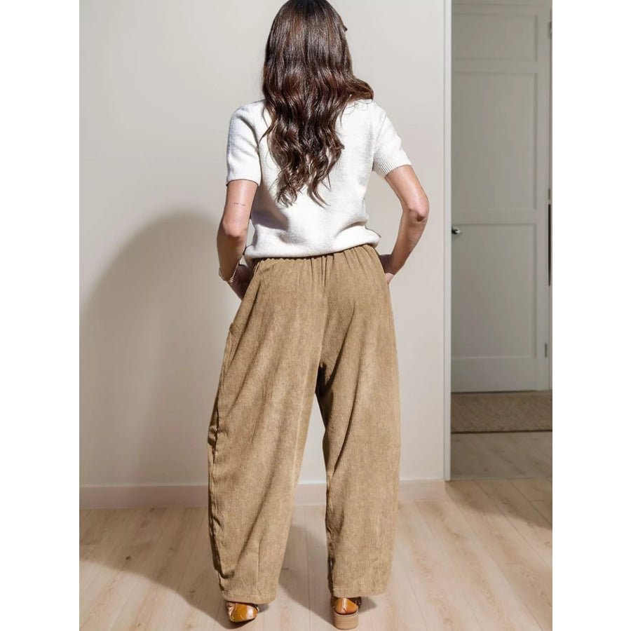 Casual Corduroy Wide Leg Pants with Pockets Apparel and Accessories