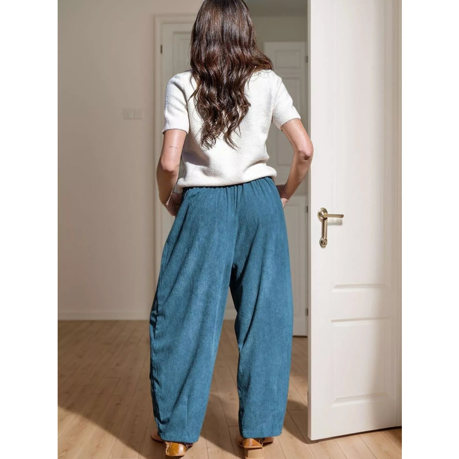 Casual Corduroy Wide Leg Pants with Pockets Apparel and Accessories