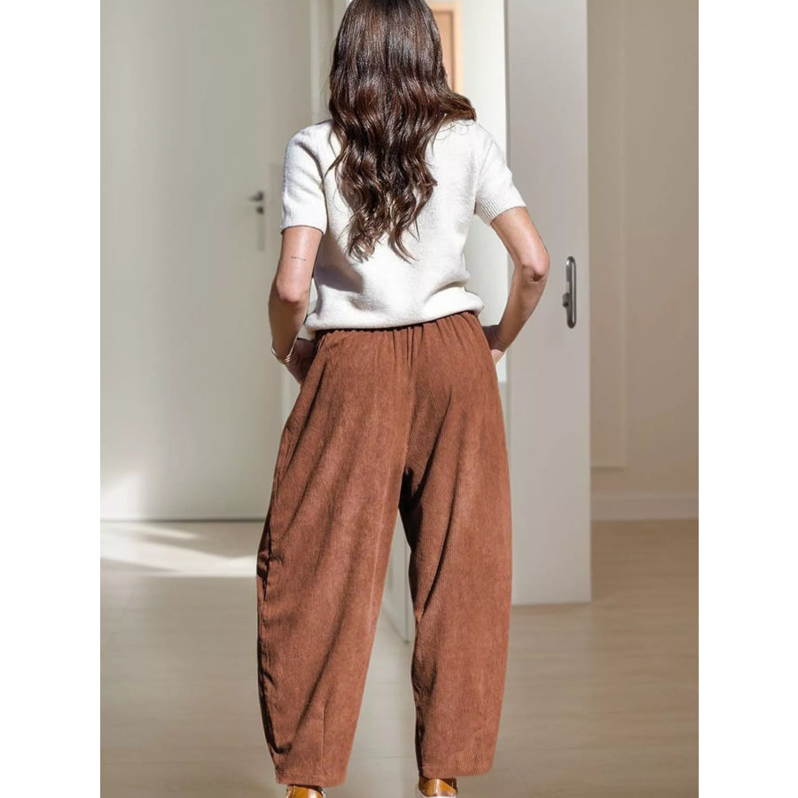 Casual Corduroy Wide Leg Pants with Pockets Apparel and Accessories