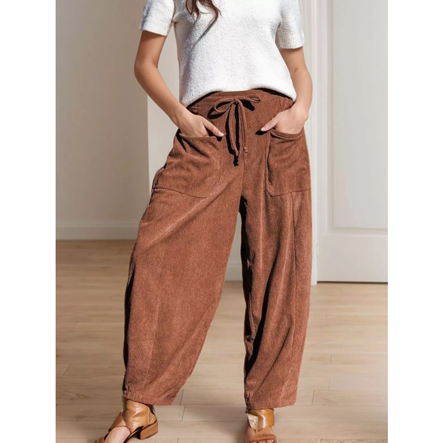 Casual Corduroy Wide Leg Pants with Pockets Brown / S Apparel and Accessories