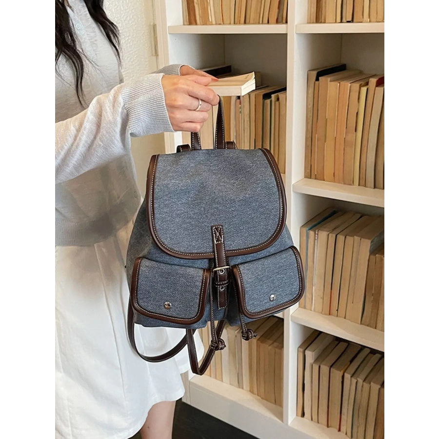 Casual Denim Flap Backpack Bag Dark Blue / onesize Apparel and Accessories