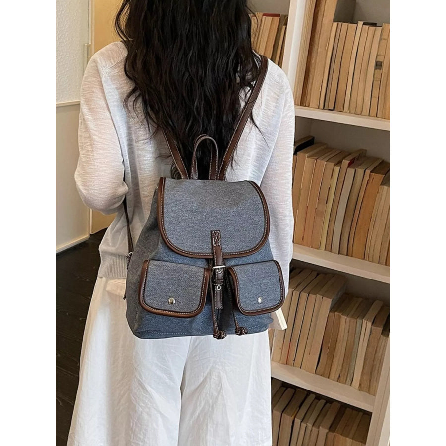 Casual Denim Flap Backpack Bag Dark Blue / onesize Apparel and Accessories