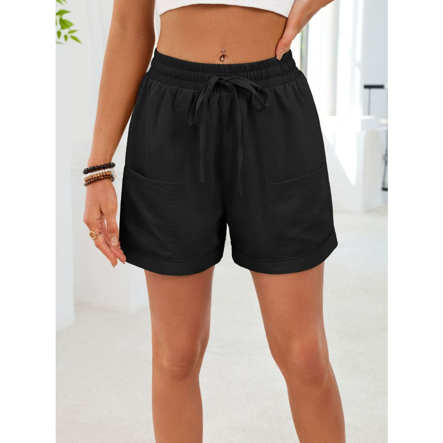 Casual Drawstring Elastic Waist Shorts Apparel and Accessories