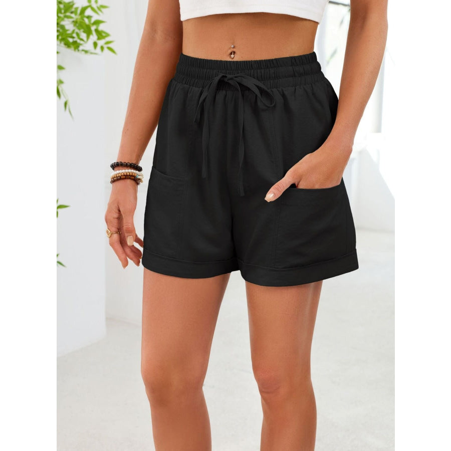 Casual Drawstring Elastic Waist Shorts Apparel and Accessories