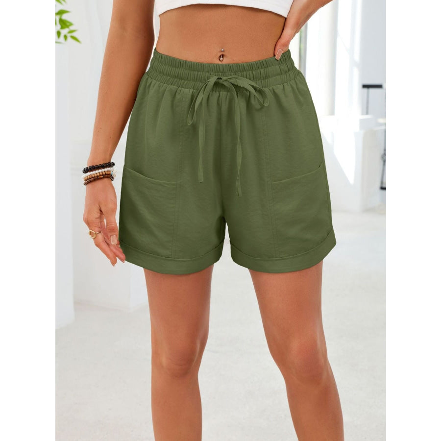 Casual Drawstring Elastic Waist Shorts Apparel and Accessories