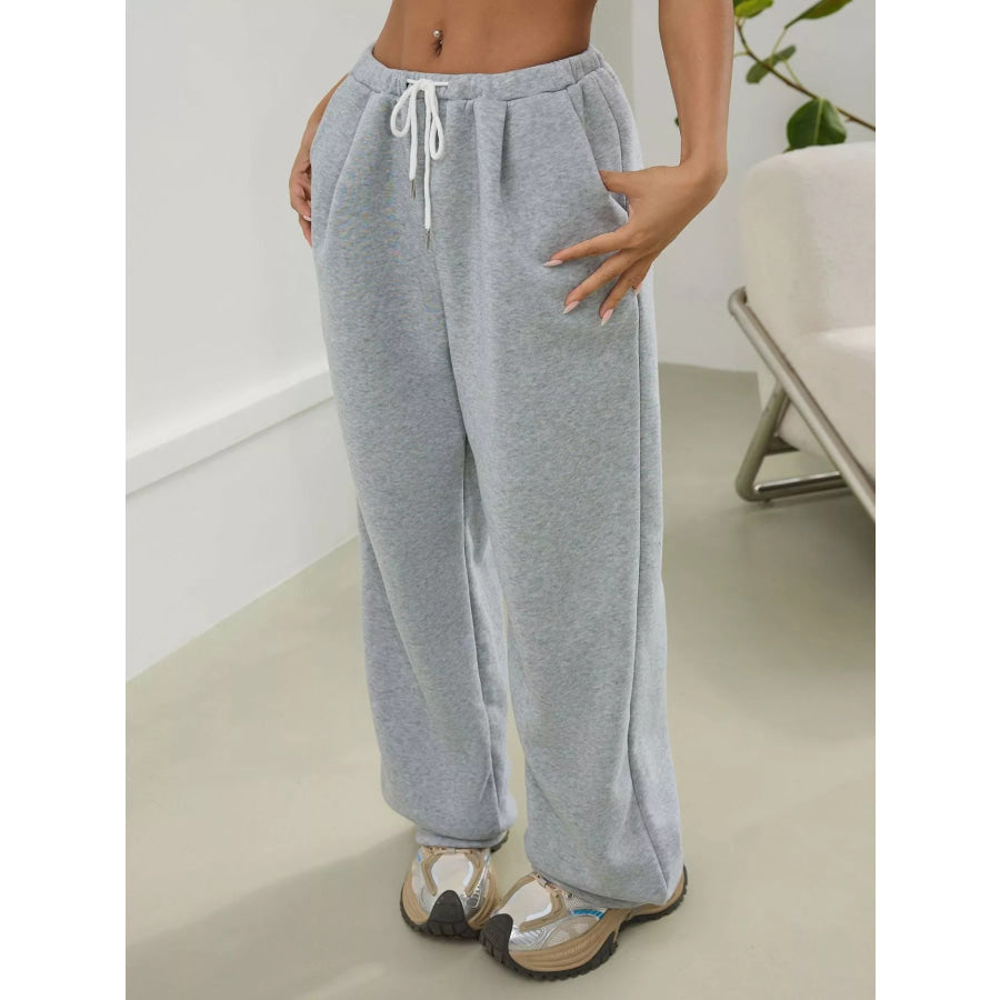 Casual Drawstring High Waist Wide Leg Sweatpants Light Gray / S Apparel and Accessories
