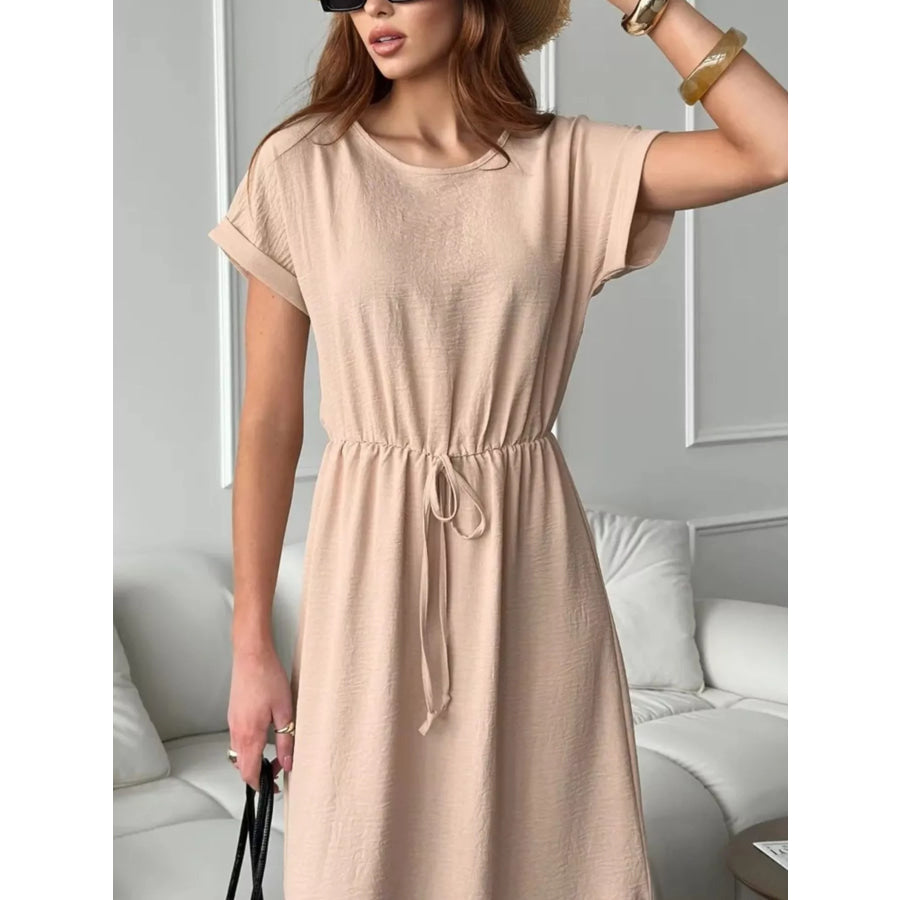 Casual Drawstring Waist Midi Dress Apparel and Accessories