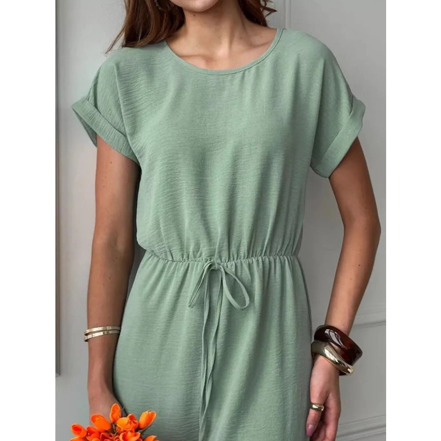 Casual Drawstring Waist Midi Dress Apparel and Accessories