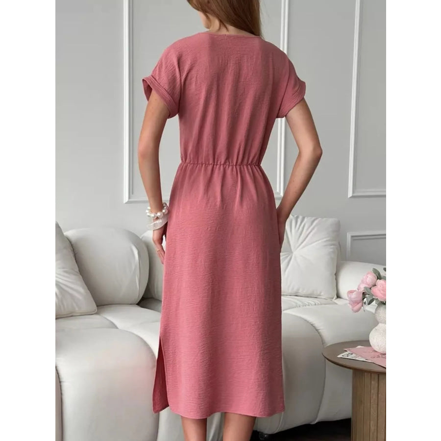 Casual Drawstring Waist Midi Dress Apparel and Accessories