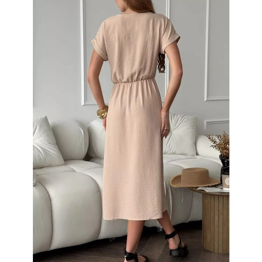 Casual Drawstring Waist Midi Dress Apparel and Accessories