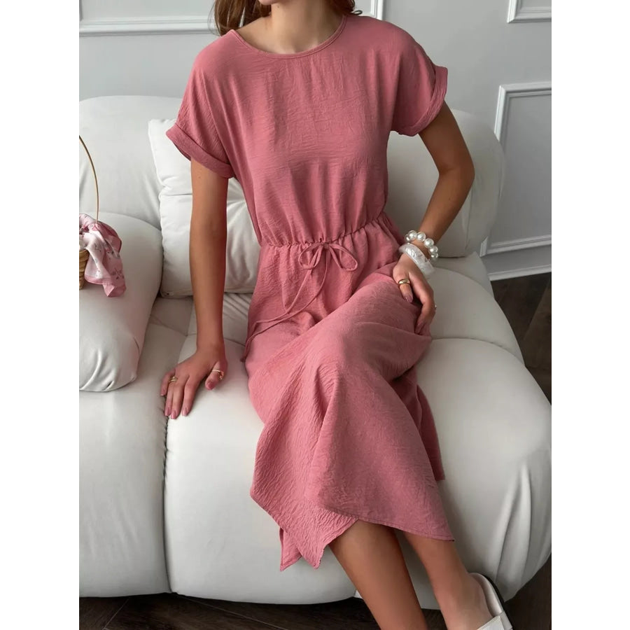 Casual Drawstring Waist Midi Dress Apparel and Accessories