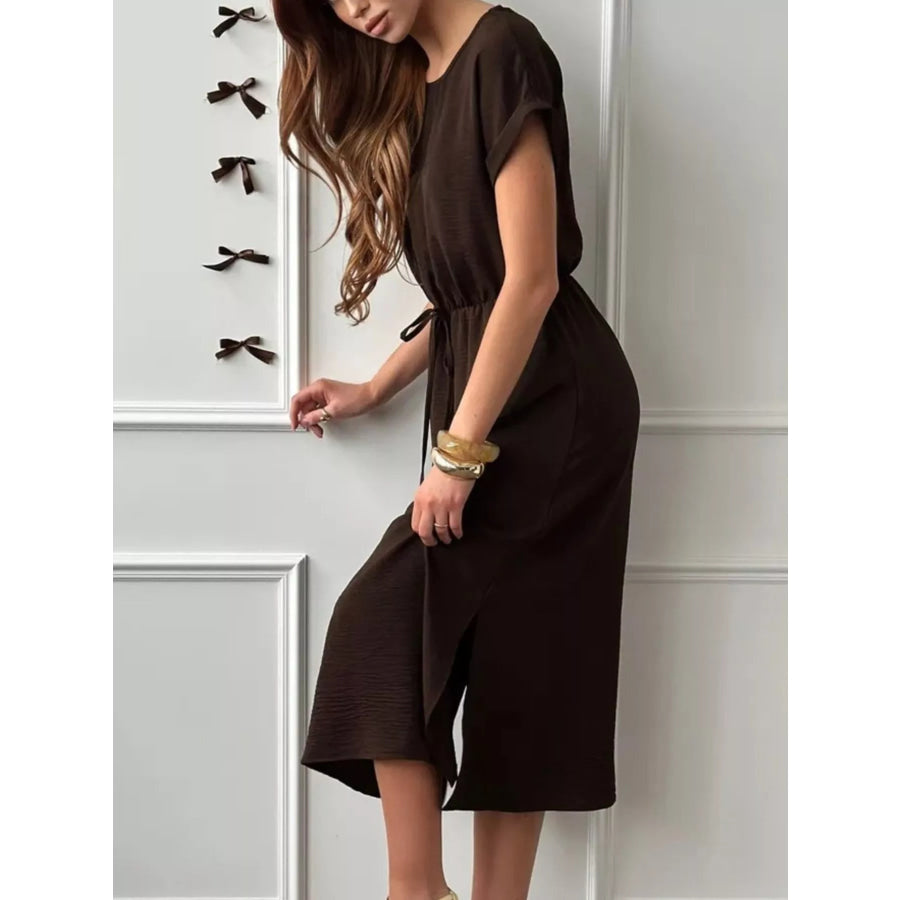 Casual Drawstring Waist Midi Dress Apparel and Accessories