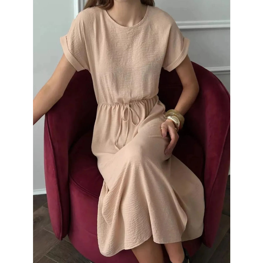 Casual Drawstring Waist Midi Dress Apparel and Accessories