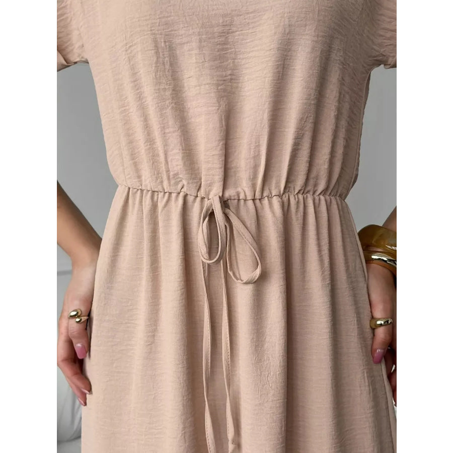 Casual Drawstring Waist Midi Dress Apparel and Accessories