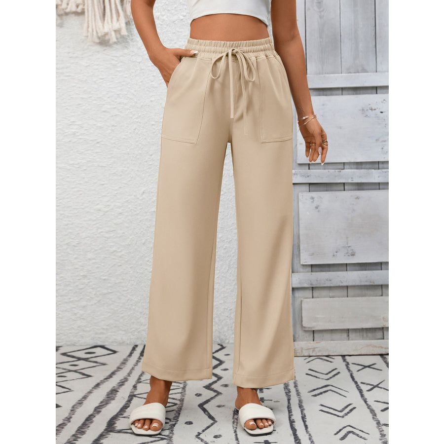 Casual Drawstring Wide Leg Pants Apparel and Accessories