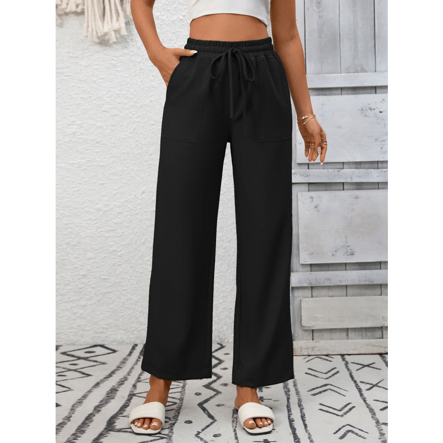 Casual Drawstring Wide Leg Pants Apparel and Accessories