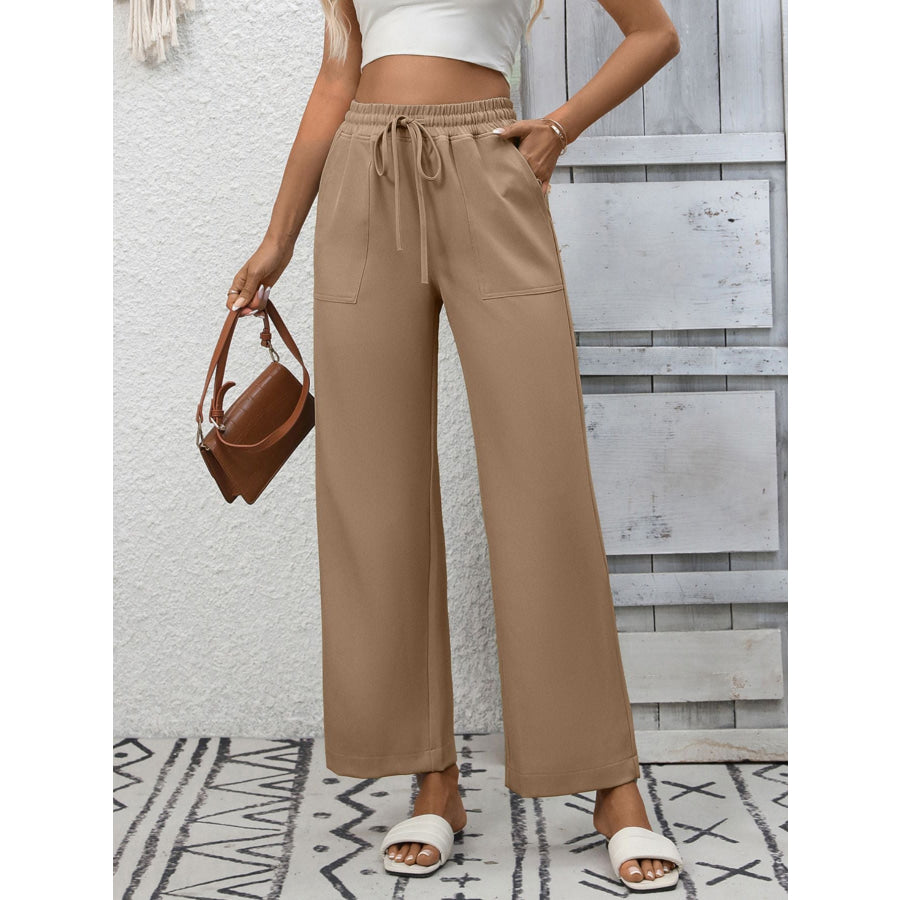 Casual Drawstring Wide Leg Pants Apparel and Accessories
