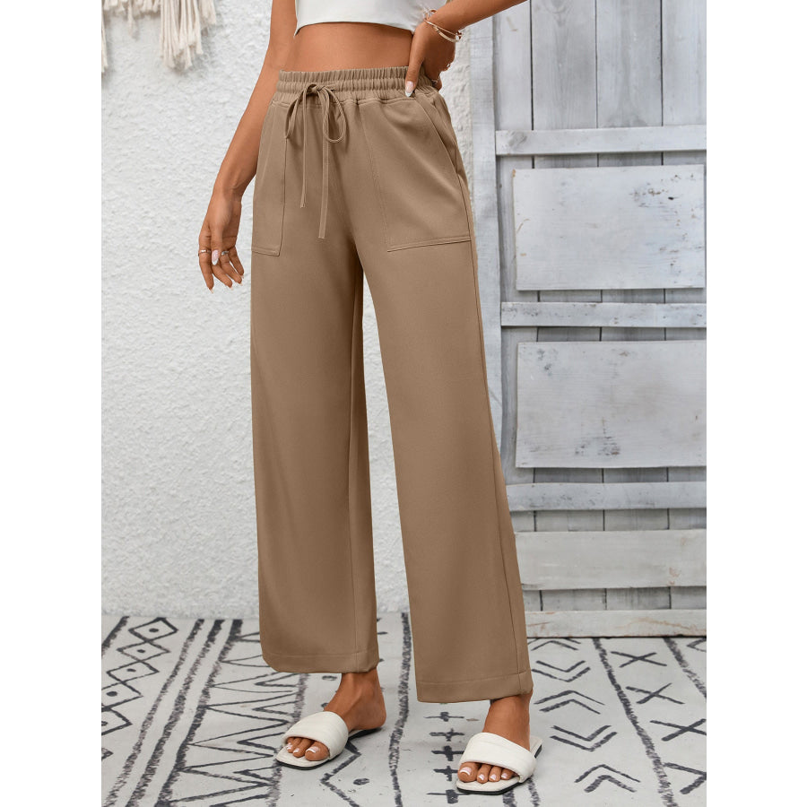 Casual Drawstring Wide Leg Pants Apparel and Accessories