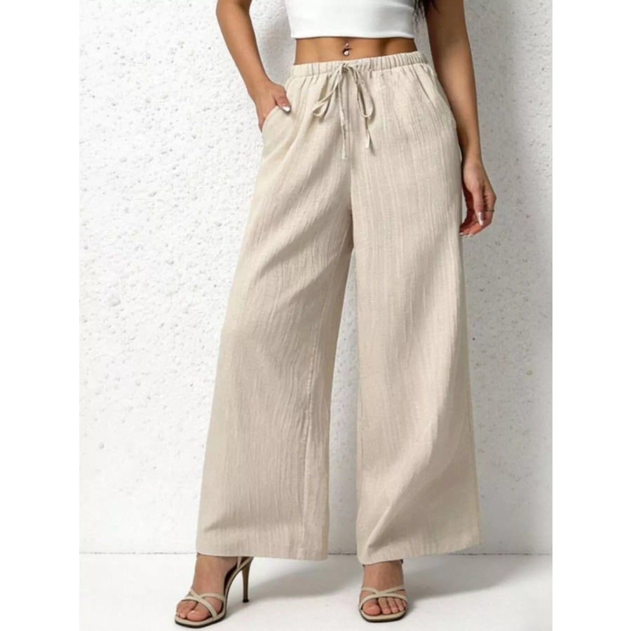 Casual Drawstring Wide Leg Pants Apparel and Accessories