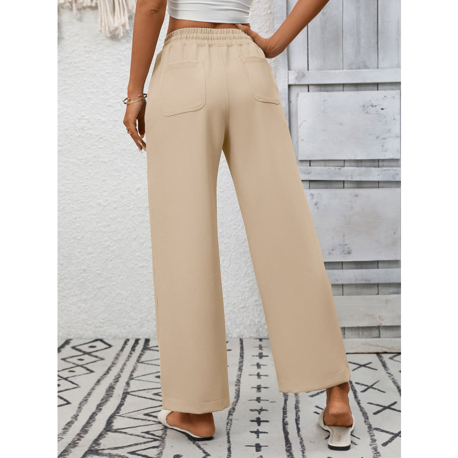 Casual Drawstring Wide Leg Pants Apparel and Accessories