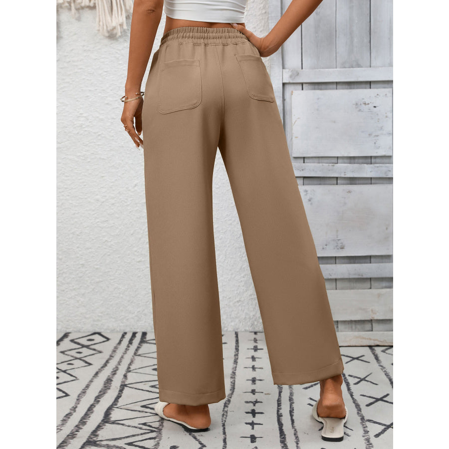 Casual Drawstring Wide Leg Pants Apparel and Accessories