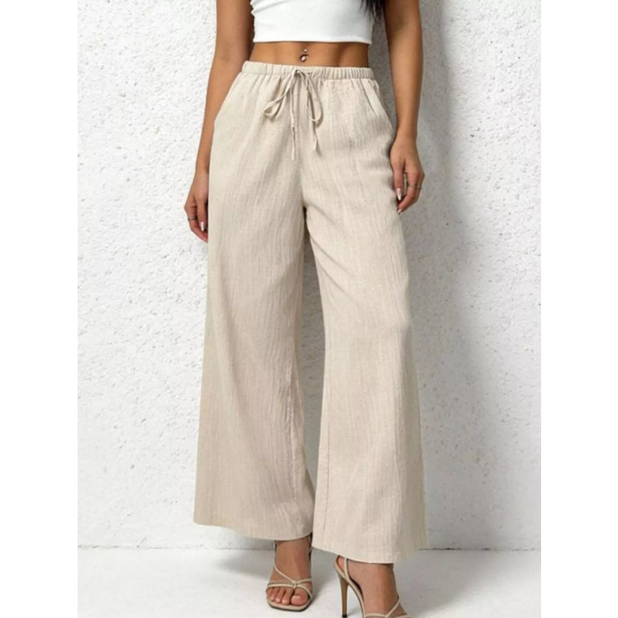 Casual Drawstring Wide Leg Pants Beige / XS Apparel and Accessories