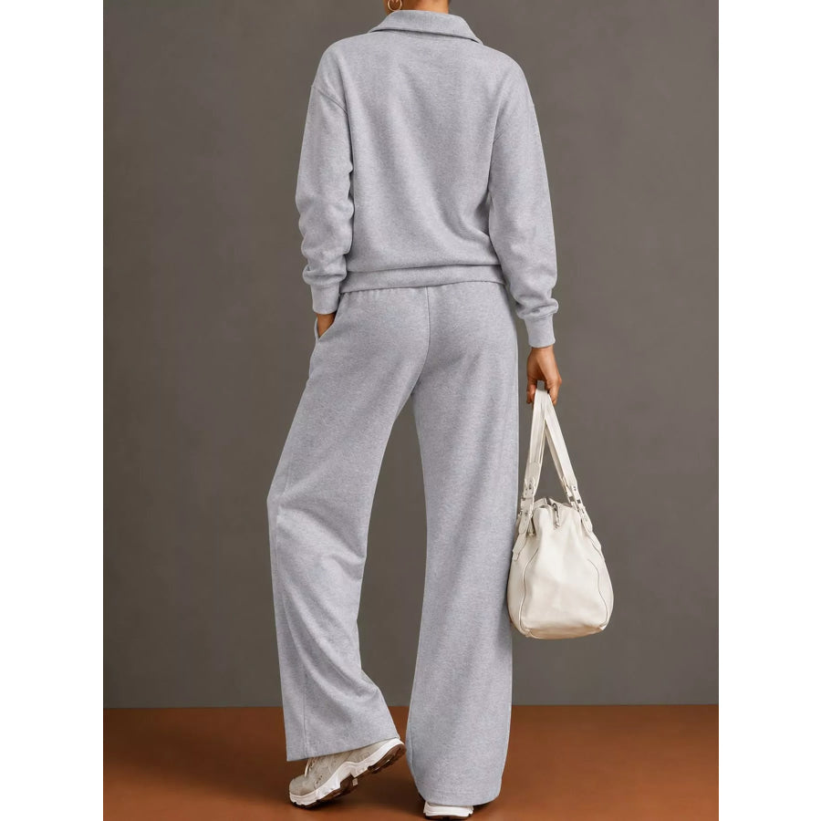 Casual Half-Zip Sweatshirt and Wide-Leg Pants Set Apparel Accessories