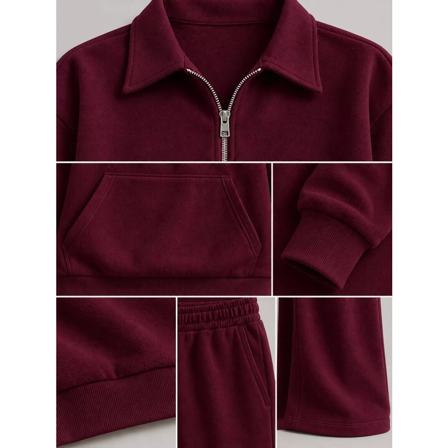 Casual Half-Zip Sweatshirt and Wide-Leg Pants Set Apparel Accessories