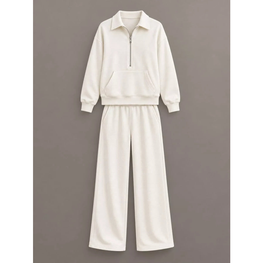 Casual Half-Zip Sweatshirt and Wide-Leg Pants Set Apparel Accessories