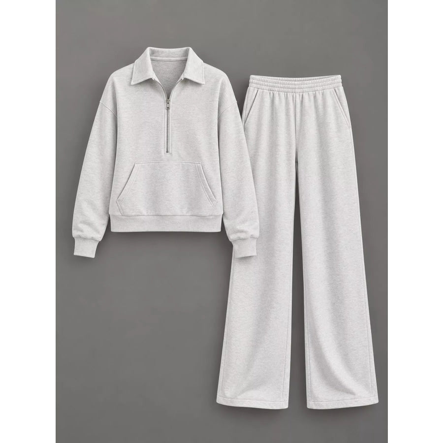 Casual Half-Zip Sweatshirt and Wide-Leg Pants Set Apparel Accessories