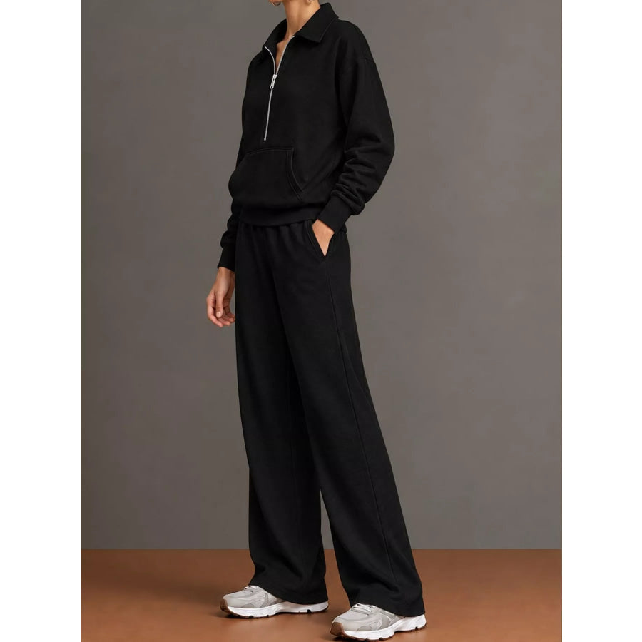 Casual Half-Zip Sweatshirt and Wide-Leg Pants Set Apparel Accessories