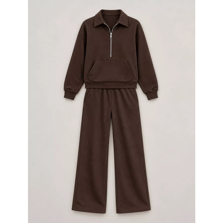 Casual Half-Zip Sweatshirt and Wide-Leg Pants Set Apparel Accessories