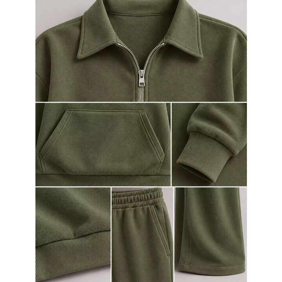 Casual Half-Zip Sweatshirt and Wide-Leg Pants Set Apparel Accessories