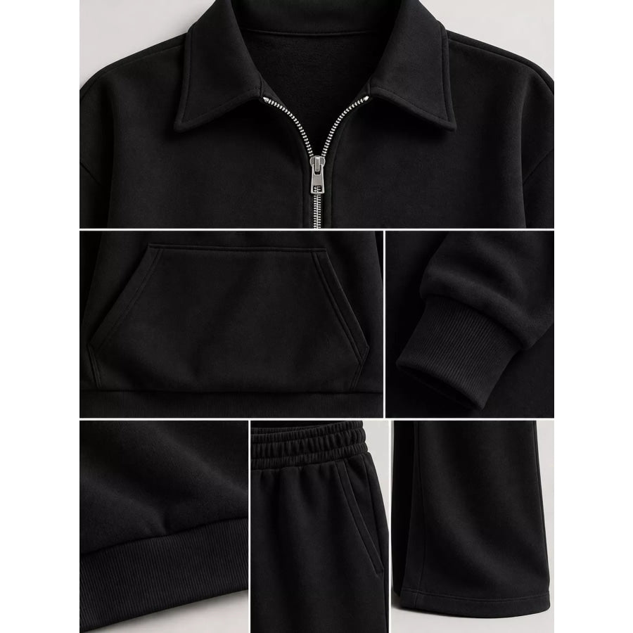 Casual Half-Zip Sweatshirt and Wide-Leg Pants Set Apparel Accessories