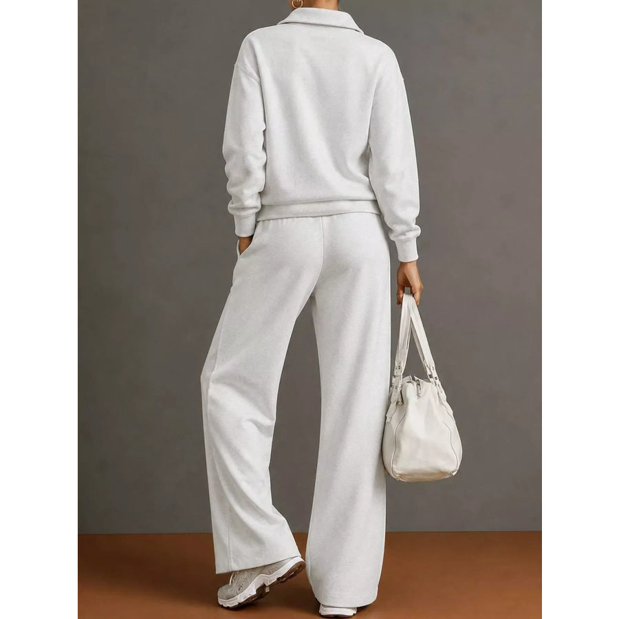 Casual Half-Zip Sweatshirt and Wide-Leg Pants Set Apparel Accessories