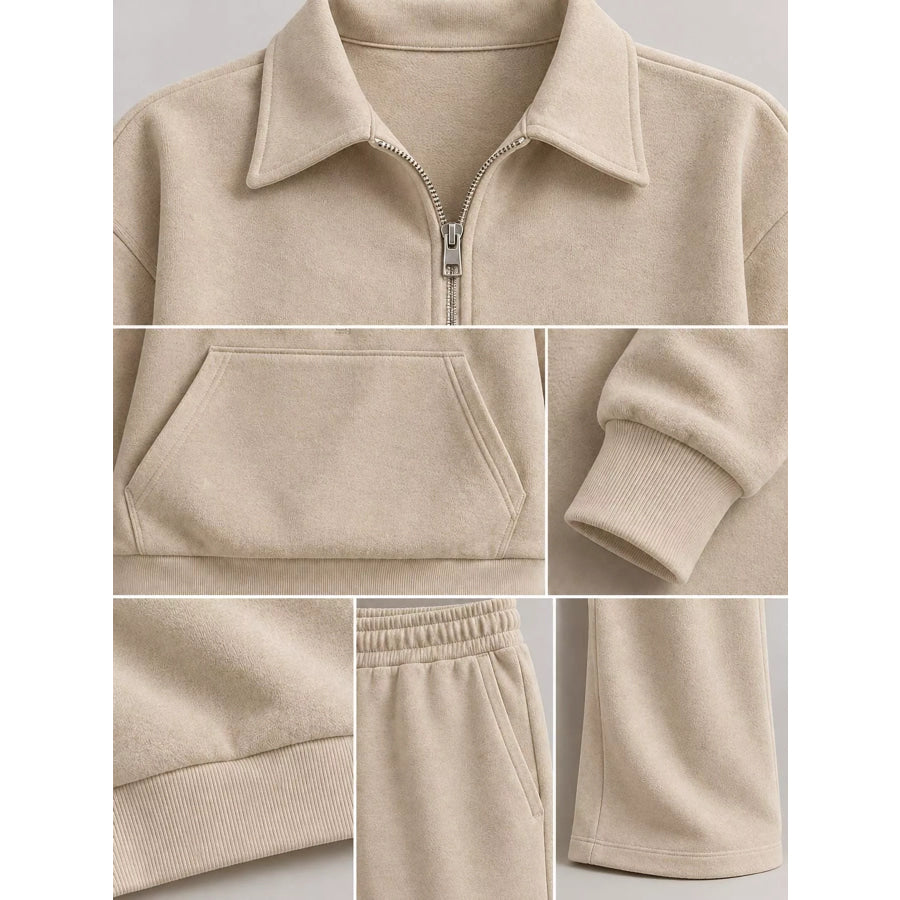 Casual Half-Zip Sweatshirt and Wide-Leg Pants Set Apparel Accessories
